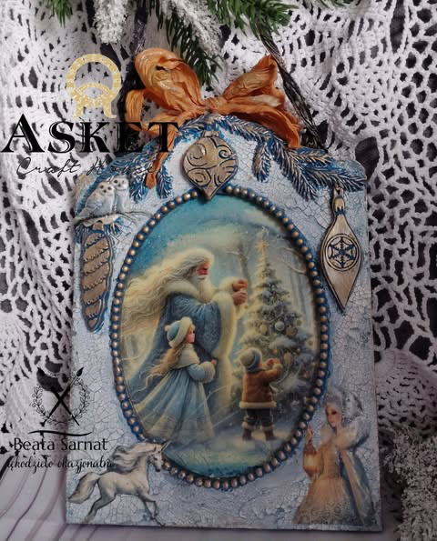 Panel -zawieszka wykonana metodą decoupage i mix mediową z elementami wypukłymi 3d ,unikat, Idealny również na prezent