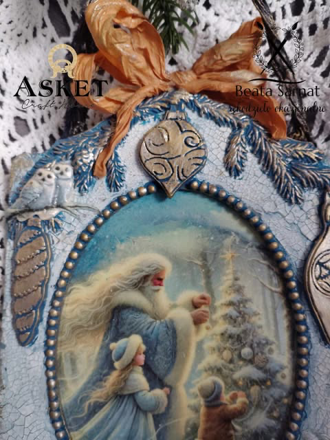 Panel -zawieszka wykonana metodą decoupage i mix mediową z elementami wypukłymi 3d ,unikat, Idealny również na prezent