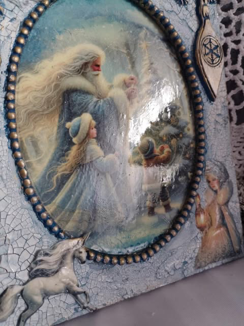 Panel -zawieszka wykonana metodą decoupage i mix mediową z elementami wypukłymi 3d ,unikat, Idealny również na prezent