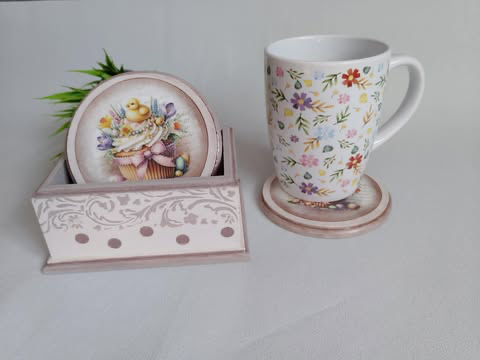 Podkładki pod kubek 6 szt+pudełko