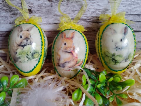 Dekoracyjne jajeczka z królikami -Komplet 3 szt