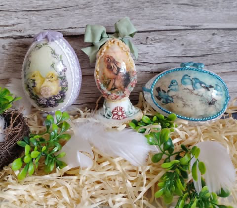 Komplet 3 szt różnych dekoracyjnych jajek