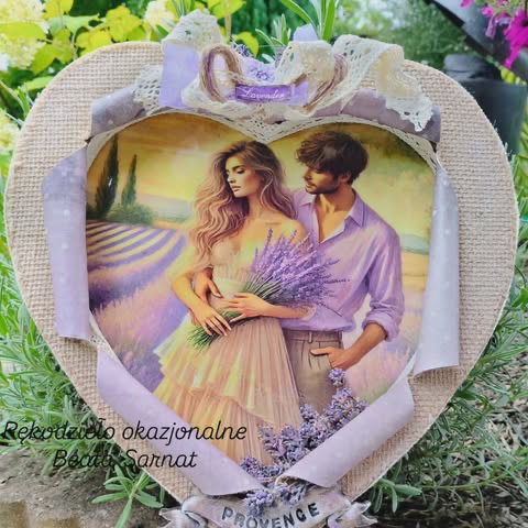 Obrazek wykonany metodą decoupage, bazą jest podobrazie,styl prowansalski, bardzo romantyczny